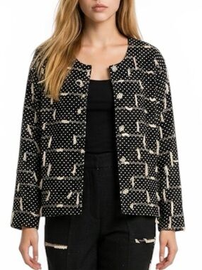 1980s VTG Women’s Jacket size L New Directions Black Textured Abstract Tassel